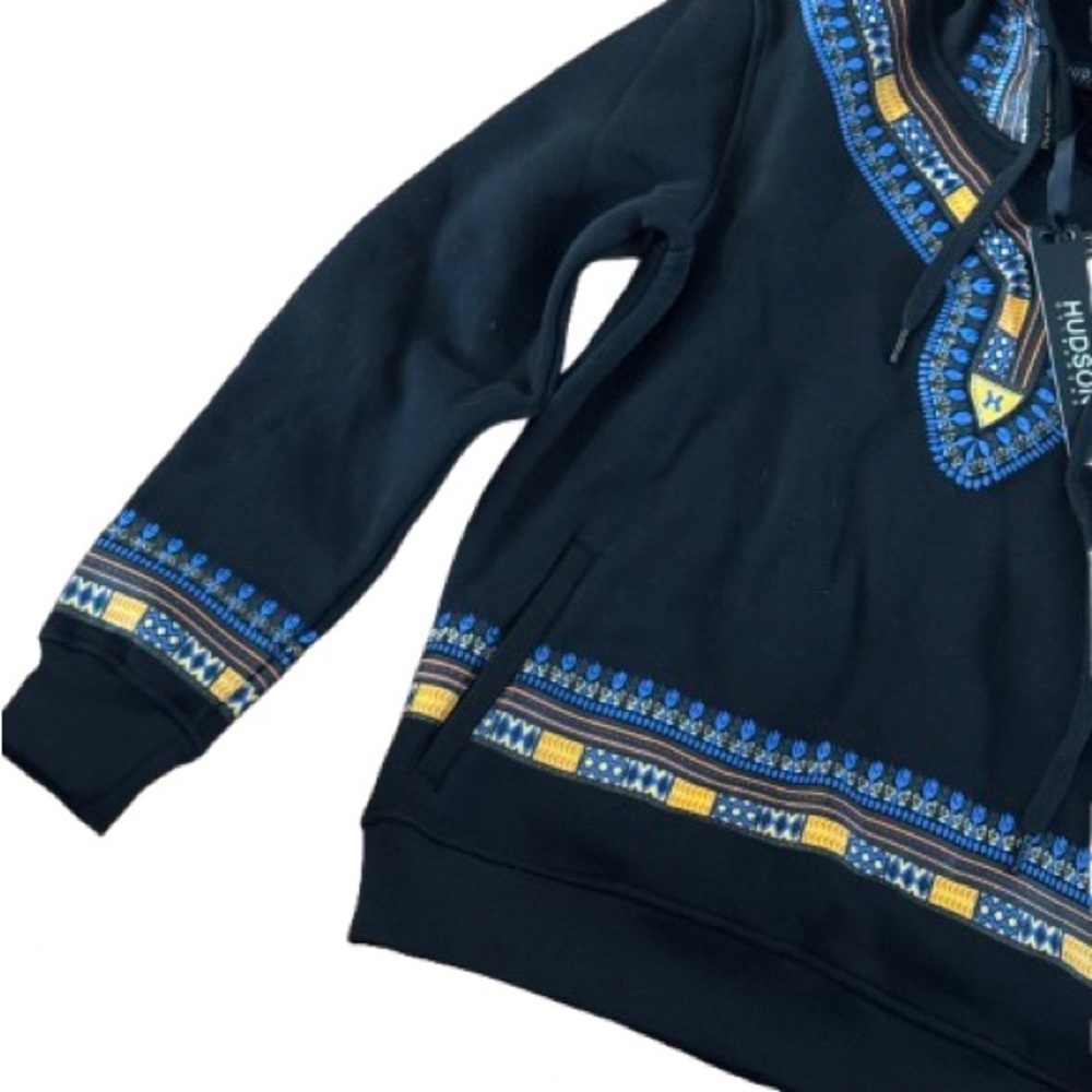 Stylish Black and Blue Men's Hoodie with Yellow tribal Accents Small - Picture 4 of 10